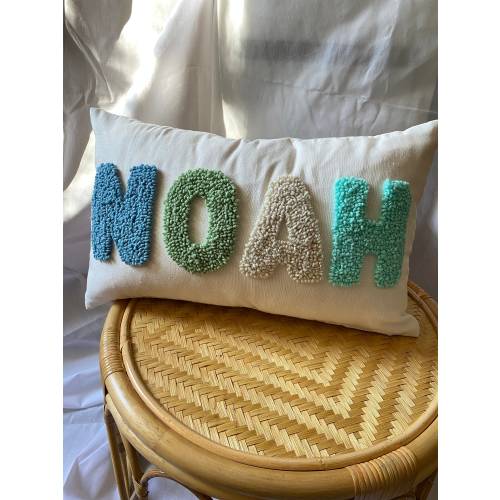 Personalised Punch Needle Decorative Cushion | Kids Room Decor Name Pillow | Unique Baby Room Nursery Initial Decoration Gift