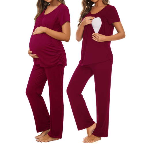 Women's Maternity Nursing Pajamas Short Sleeve Nursing Pjs Sleepwear Set