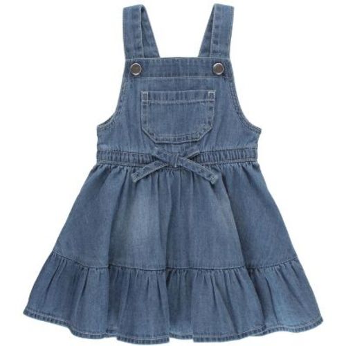 RuffleButts Baby Overall Jumper Dress - Light Wash Denim, Size: 3-6m