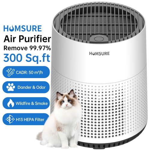HUMSURE Small Air Purifier for Bedroom, 300 Sq.ft, H13 True HEPA Filter, Smoke Dust Remover, HKJ-50A