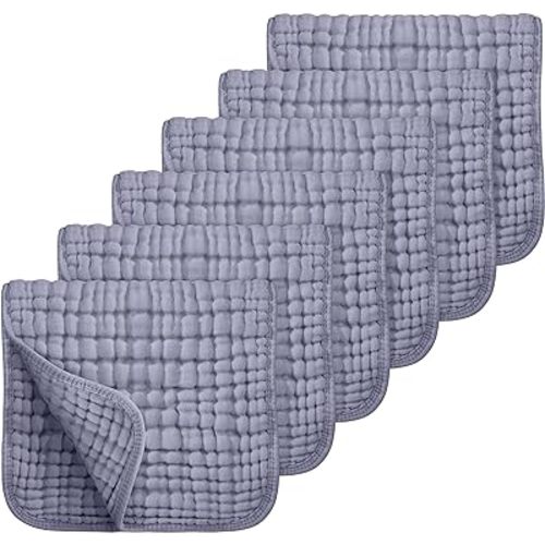 Looxii Muslin Burp Cloths 100% Cotton Muslin Cloths Large 20''x10'' Extra Soft and Absorbent 6 Pack Baby Burping Cloth for Boys and Girls (Fog Blue)