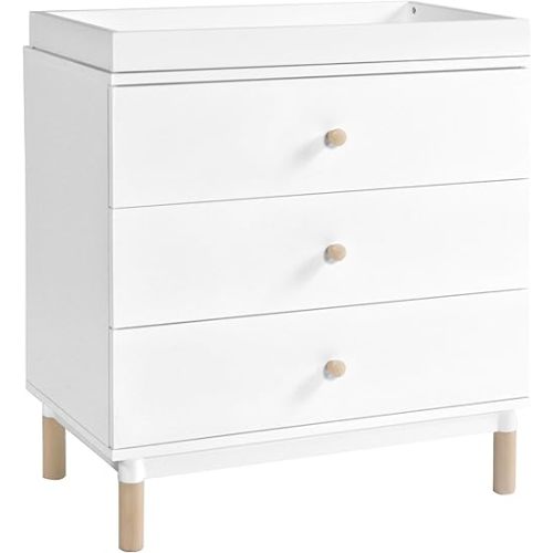 Babyletto Gelato 3-Drawer Changer Dresser with Removable Changing Tray in White and Washed Natural, Greenguard Gold Certified