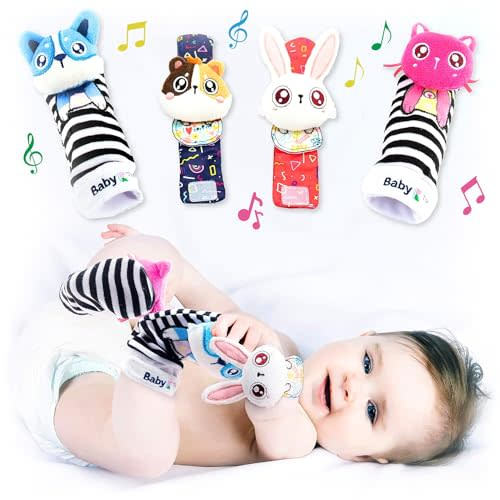 BABY K Baby Rattle Socks for Girls & Boys (Pet Set) - Baby Toys 6-12 Months - Baby Wrist Rattles and Foot Rattles - Baby Toys for Newborns As Gift - Easy to Wear Baby Rattle Toys