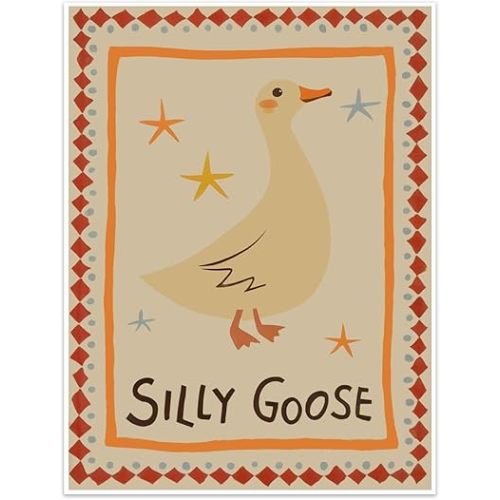 Silly Goose Posters Print, Trendy Ctue Yellow Goose Wall Art, Quirky Gooes Aesthetic Canvas Picture Painting for Girl's Nursery Room Decor 12 x 16 Inch Unframed
