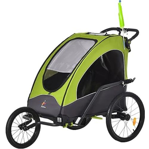 Aosom Bike Trailer for Kids 3 In1 Foldable Child Jogger Stroller Baby Stroller Transport Carrier with Shock Absorber System Rubber Tires Adjustable Handlebar Kid Bicycle Trailer