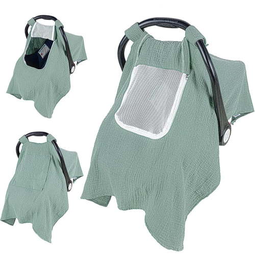 Beavtaens Baby Car Seat Cover, Muslin Infant Carseat Cover, with Breathable Mesh Peep Window