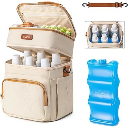 Insulated Breastmilk Cooler Bag with Ice Pack - Holds 6x9oz Bottles, Leakproof Double Layer, Bottle Cooler Bag with Adjustable Strap for Nursing Moms, Daycare & Travel