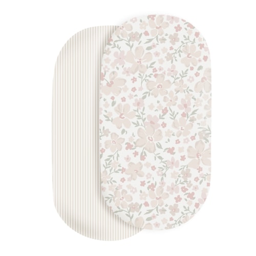 Organic Bassinet Sheet - Blossom & Beige Stripes