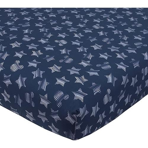 Disney Mickey Mouse Hello World Star/Icon 100% Cotton Fitted Crib Sheet, Navy, White