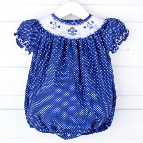 Cheerleader Smocked Royal Blue Polka Dot Bishop Bubble