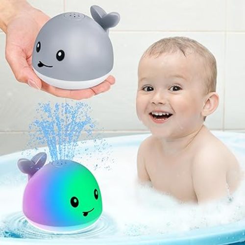 Gigilli Baby Whale Bath Toy, USB Rechargeable Bath Fountain Toy 6-12 12-18 Months, Light Up Bath Toys Sprinkler, Spray Water Pool Bathtub Toys for Toddlers 1-3 2-4 Infant Kid Baby 2 3 4 5 Shower Gifts - Rechargeable grey