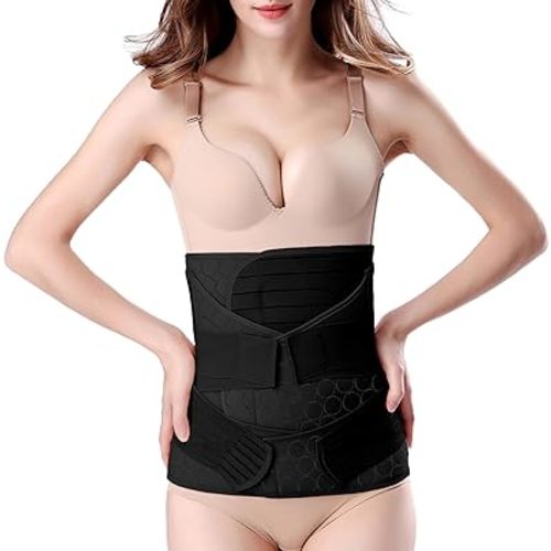 ChongErfei 3 in 1 Postpartum Belly Wrap - Recovery Belly/Waist/Pelvis Belt Black Postpartum Belly Band, Black XL(Plus Size)