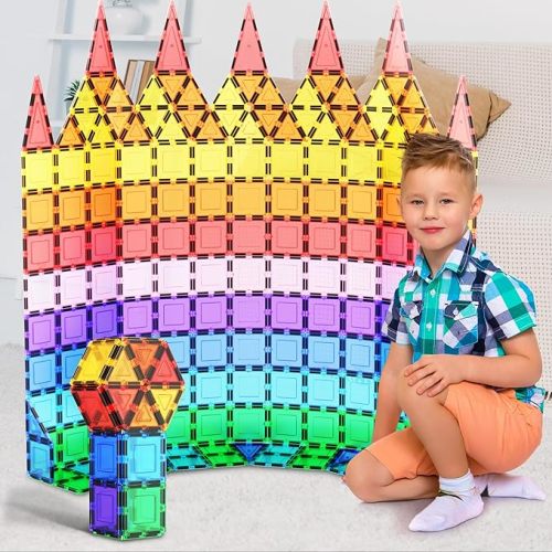 PicassoTiles 100 Piece Set 100pcs Magnet Building Tiles Clear Magnetic 3D Building Blocks Construction Playboards, Creativity Beyond Imagination, Inspirational, Recreational, Educational Conventional