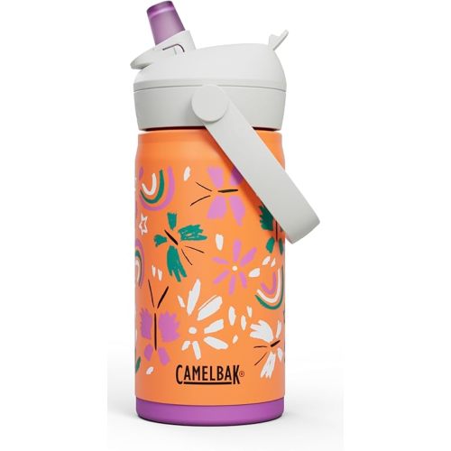 CamelBak Thrive Flip Straw Kids Bite Valve Insulated Stainless Steel Water Bottle Butterfly Rainbow, 12oz