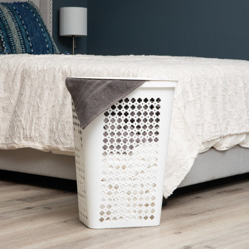 Ebern Designs Slim Tapered Laundry Hamper with Lid, Clothes Basket with Swiss Cross Cut-Outs, Lightweight & Ventilated, Plastic & Reviews | Wayfair