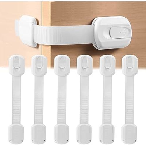 Fanci Poetry Safety Strap Locks for Fridge,Drawers,Cabinets,Dishwasher & More,Toilet- Adjustable Strap,No Drilling Required,Easy Installation (6 Pack)