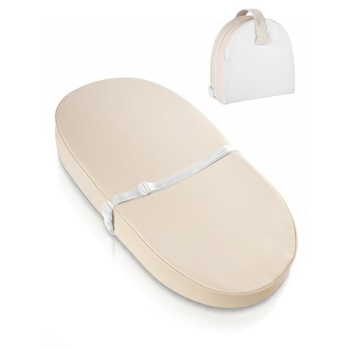 Wipeable Baby Changing Pad: Changing Pad Babies for Dresser Waterproof 31.5” * 15.7” with Removable Safety Strap for Diaper Changing on Table (Creamy White)