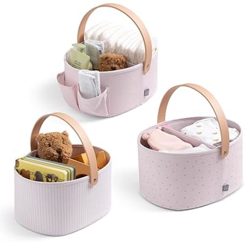 Delta Children Gap babyGap 3-Pack Nested Fabric Storage Bins with Handles, Pink