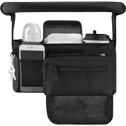 Momcozy Stroller Organizer, with 2 Non-Slip Stickers and 2 Large Capacity and Detachable Mesh Bags, Fits All Strollers Like Britax, Uppababy, Baby Jogger Stroller