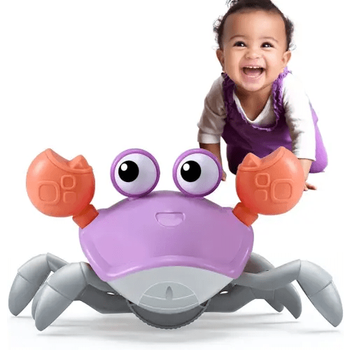 Purple Crawling Crab Baby Toy - Violet Tummy Time Crab Infant Walking Crab Dancing Moving Crawl Crab with Music & Light Cute Interactive Running Escape Catch Me Crab for Crawler Side Walk Toddler Crab