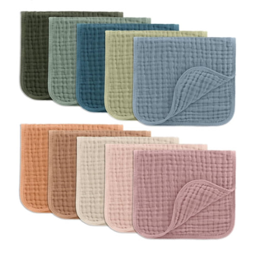 Comfy Cubs Muslin Burp Cloths 20" x 10", Pack of 10 - Large, 6-Layer, Ultra Absorbent 100% Cotton for Baby Drool and Messes - Soft, Safe & Gentle Baby Burp Cloths for Boys & Girls - Multi