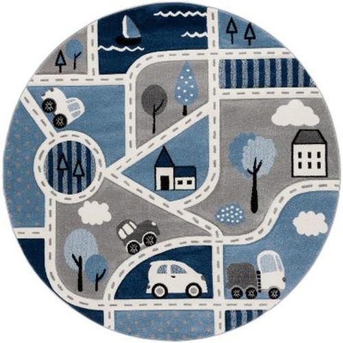 Carousel Kids CRK193 Power Loomed Indoor Area Rug - Grey/Blue - 6'7" Round - Safavieh Kids