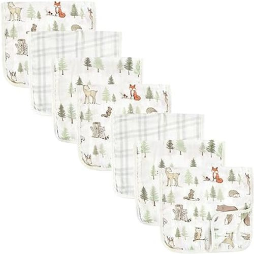 Hudson Baby Unisex Baby Muslin Burp Cloth 7pk, Forest Animals, One Size
