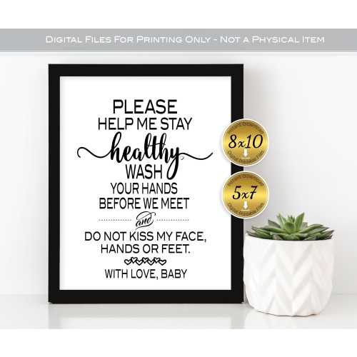 Keep Baby Healthy Rules 8x10 Sign | Wash Hands | Do Not Kiss Baby | Newborn Message | Black and White | INSTANT DIGITAL DOWNLOAD