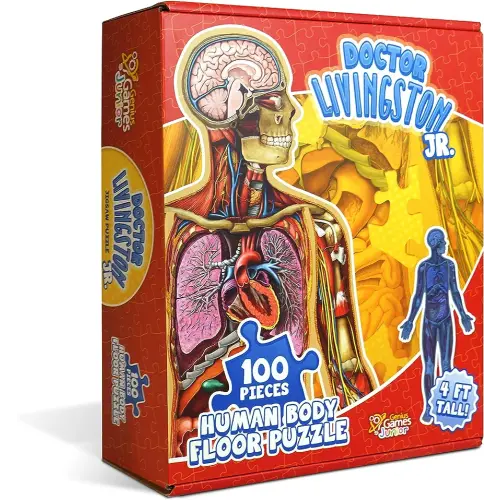Human Anatomy Kids Floor Puzzle - Dr Livingston Jr's 100-Piece Full Body Jigsaw Puzzle - 4 FT Medically Accurate Floor Puzzles for Kids Ages 4-8, 8-10 - Science Toys for Children, Toddlers