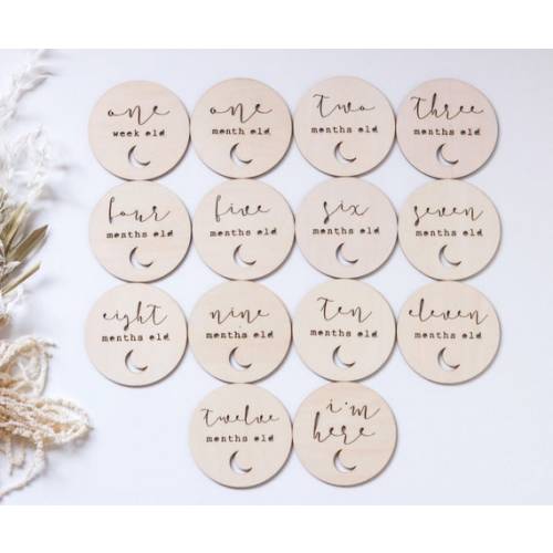 Baby Milestone Cards Set of 14 eclipse Wood Discs Wooden