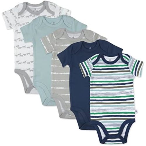 HonestBaby baby-boys 5-pack Short Sleeve Bodysuits One-piece 100% Organic Cotton for Infant Baby Boys, Unisex