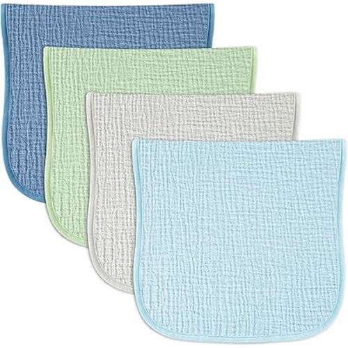Baby Muslin Burp Cloths 20x10in - Ultra Soft & Absorbent, Neutral Colors, Reusable Burp Cloths for Baby Boys & Girls – Newborn Essentials for Drooling & Burping 4Pack(Blue)