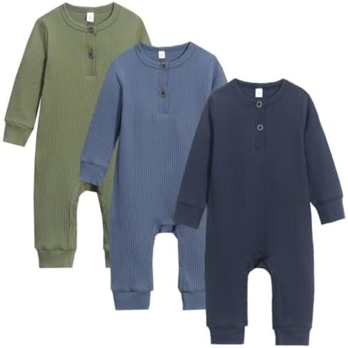 Bafeicao Baby Boy Girl 2/3 Pack Solid Romper Ribbed Short/Long Sleeve Bodysuit Jumpsuit Infant Knitted Outfits Clothes