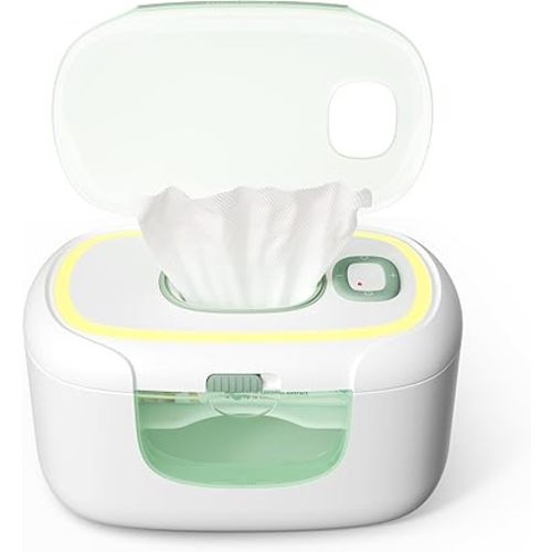 Momcozy New Baby Wipe Warmer, 100pcs Larger Capacity Wipe Dispenser, 10-Min Fast Heating with 4 Temperature Modes, Innovative Spring Design, Silicone & Top Seals,Quick Even Heating, 3-Level Nightlight
