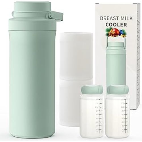 Xaproo 22oz Breast Milk Cooler Bottle, Breastmilk Cooler with 360° Cooling for 24 Hours, Portable Milk Chiller for Breastmilk with 2pcs Baby Bottles, Breast Milk Storage Bags for Baby, BPA-Free