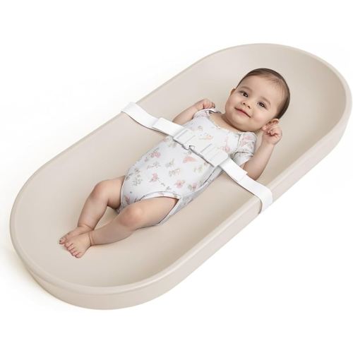 COMOMY Baby Changing Pad for Dresser - Wipeable Changing Pad with Restraining Belt, Waterproof, Soft, Lightweight and Portable, Easy to Clean for On The Go Diaper Change, Oatmeal-Colored