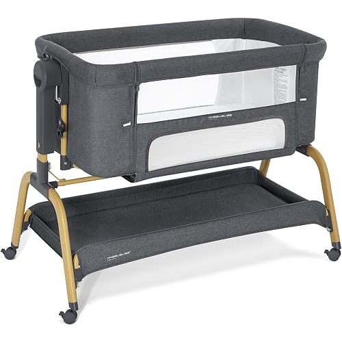 ANGELBLISS 3 in 1 Baby Bassinet, Rocking Bassinets Bedside Sleeper with Comfy Mattress and Wheels, 6 Height Adjustable Easy Folding Portable Bedside Crib for Newborn Infant (Dark Grey)