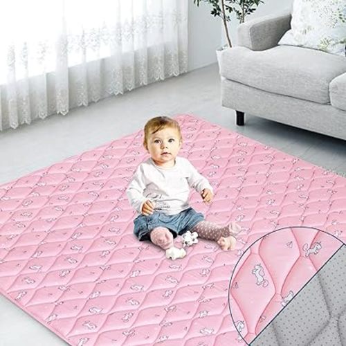 Premium Foam Baby Play Mat 50" X 50", Play Mat for Babies and Toddlers, Baby Floor Play Mat Non Slip Cushioned, Kids Play Mat for Playpen, Thick One-Piece Crawling Mat, Easy Clean, Pink Print