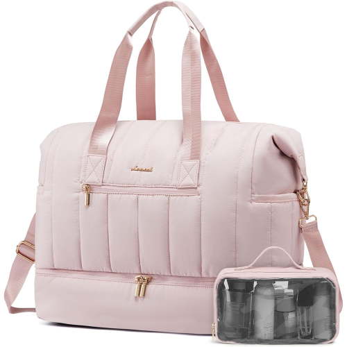 Lovevook Puffer Duffle Bag, 42L Travel Weekender Overnight Bag with Toiletry Bag, Carry-on Personal Item Bag Hospital Bag Gym Bag with Dry/Wet Separation