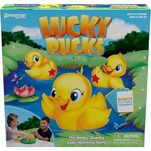 Pressman Lucky Ducks - The Memory and Matching Game That Moves - Includes A Fun Pop The Pig Make-A-Match Card Game-Multicolor