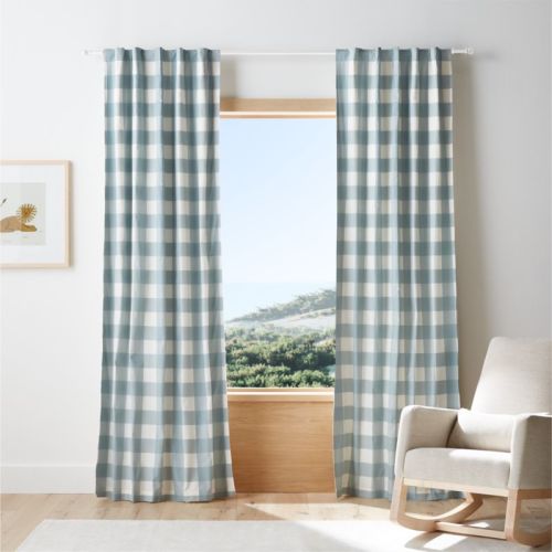 Blue Buffalo Check Cotton Blackout Window Curtain Panel 44"x84"