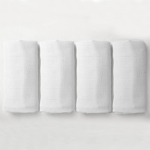Bacati - 4 Pack Neutral Muslin Essentials Swaddle Blankets Pure Solid White
