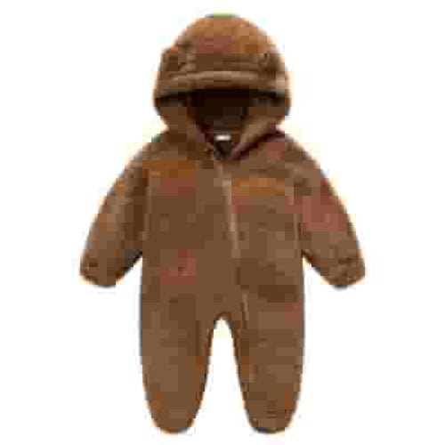 Ovbmpzd Brown Pajamas for Kids Clearance Hooded Full Zip up Warm Fleece Footed Sleepers Preemie Onesies 0-3 Months