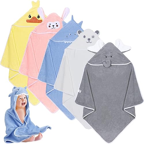 Peryiter 5 Pack Baby Bath Towel 30 x 30 Hooded Baby Towel Set Soft Baby Towels for Newborn Coral Fleece Toddler Bath Towels Absorbent Hooded Bath Blanket for Toddler Infant Shower Gift Supplies