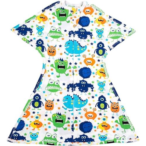 SleepingBaby Zipadee-Zip Transition Swaddle - Cozy Baby Swaddle Blanket with Zipper Convenience - Roomy Wearable Blanket for Easy Diaper Changes - Monster Madness, Small (4-8 Month)