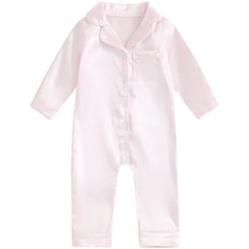 MAINESAKA Newborn Baby Girl Boy One Piece Pajama Romper Sleep Jumpsuit Silk Satin Long Sleeve Button Down Pjs Sleepwear
