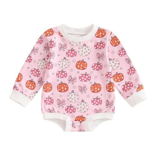 Halloween Newborn Baby Girl Outfit Pumpkin Sweatshirt Romper Long Sleeve Onesie Jumpsuit Infant Fall Winter Clothes