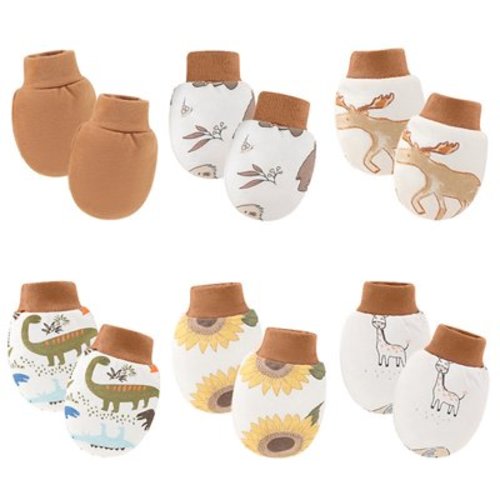 YanQiao 6 Pairs Newborn Baby No Scratch Mittens Unisex Newborn Elastic Cotton Wrist Gloves Infant Toddler Anti Sensitive Mittens Set Free Size Coffee
