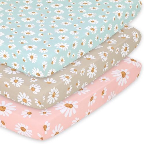 The Peanutshell Daisy Dreams 3-pack Fitted Playard Sheets