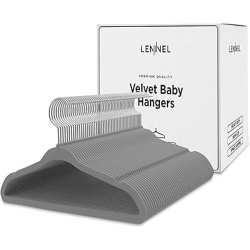 Premium Quality Velvet Baby Hangers, Pack of 50 Non-Slip Infant & Toddler Clothes Hangers, Heavy Duty Children's Hangers,11 Inch Space Saving Kids Hangers for Closet (Gray)